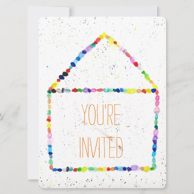 Colorful WaterColor house 'You're Invited' cards (Front)