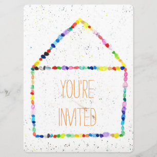 Colorful WaterColor house 'You're Invited' cards