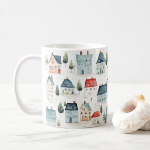 Colorful Watercolor Houses Housewarming Coffee Mug