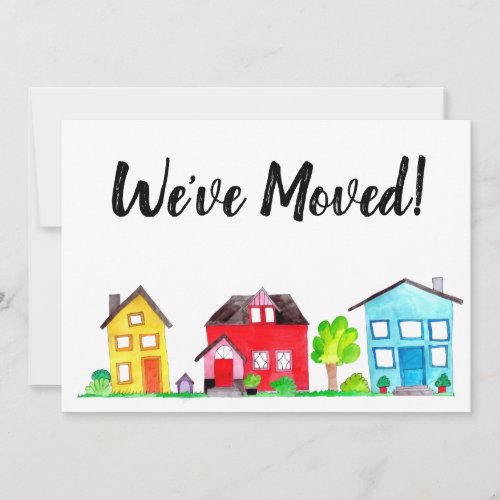 Colorful watercolor houses New address card