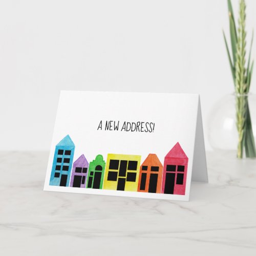 Colorful watercolor houses New address card