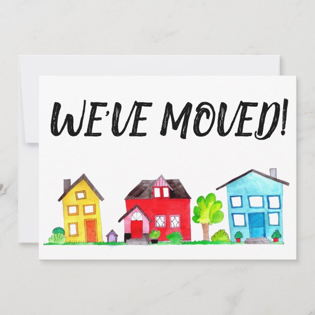 Colorful watercolor houses New address card (Front)