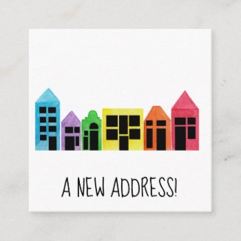 Colorful Watercolor Houses New Address Card by studioportosabbia at Zazzle
