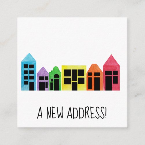 Colorful watercolor houses New address card