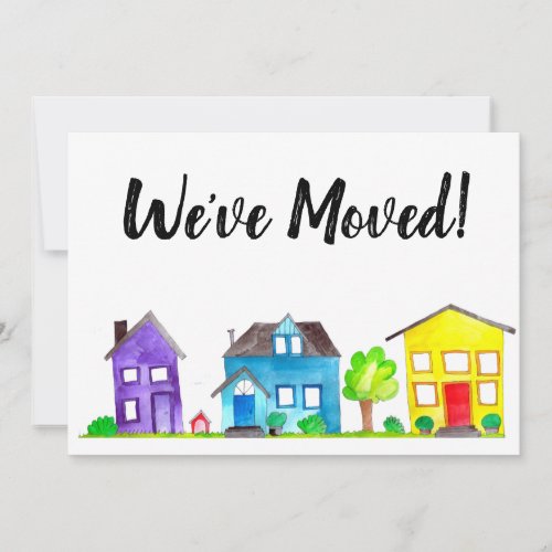 Colorful watercolor houses New address card