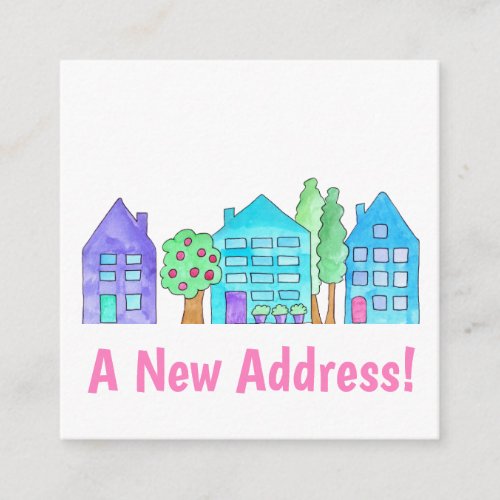 Colorful watercolor houses New address card