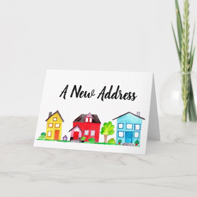 Colorful watercolor houses New address card (Front)