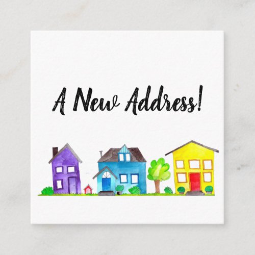 Colorful watercolor houses New address card