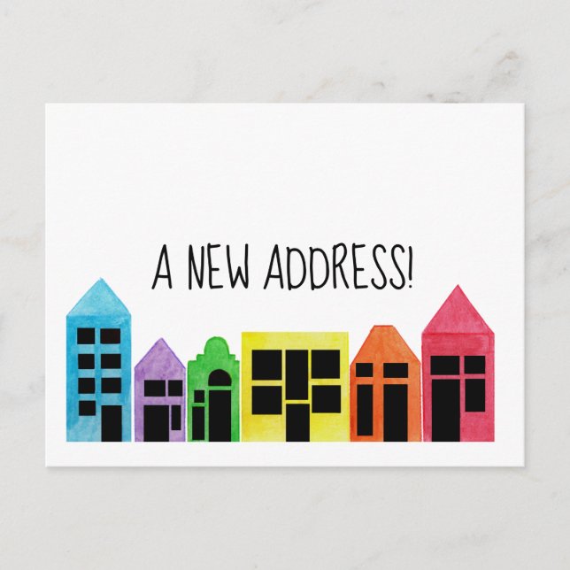Colorful watercolor houses New address card (Front)