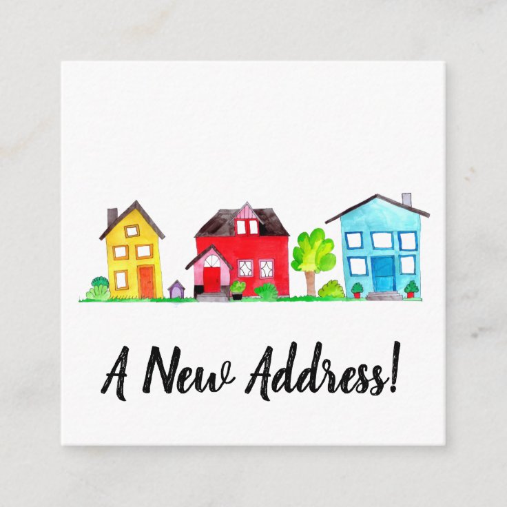 Colorful watercolor houses New address card | Zazzle