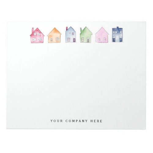 Colorful Watercolor Houses Real Estate Notepad