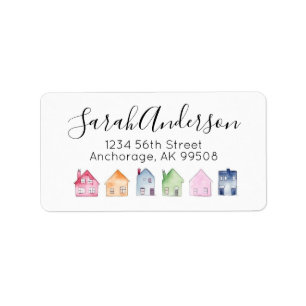 Colorful Watercolor Houses Realty Return Address Label