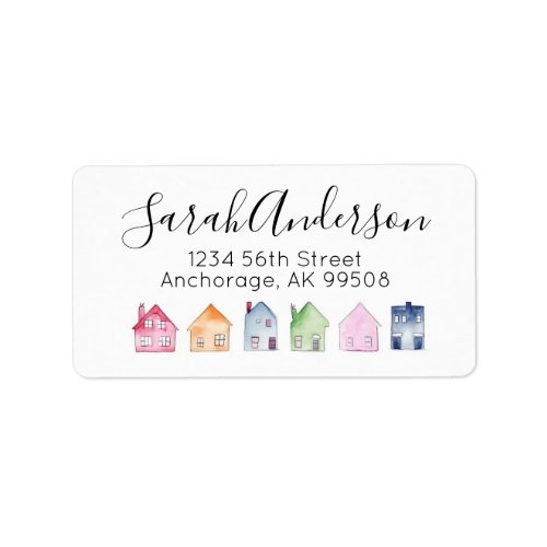 Colorful Watercolor Houses Realty Return Address Label