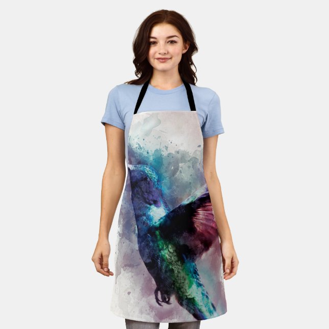 Colorful Watercolor Hummingbird Apron (Worn)