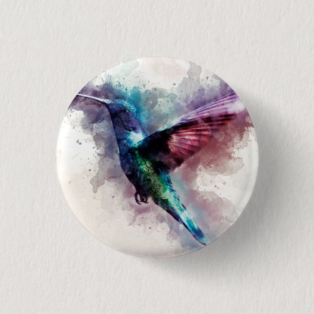 Colorful Watercolor Hummingbird  Button (Front)
