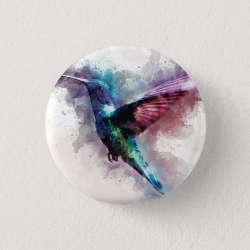 Colorful Watercolor Hummingbird  Button