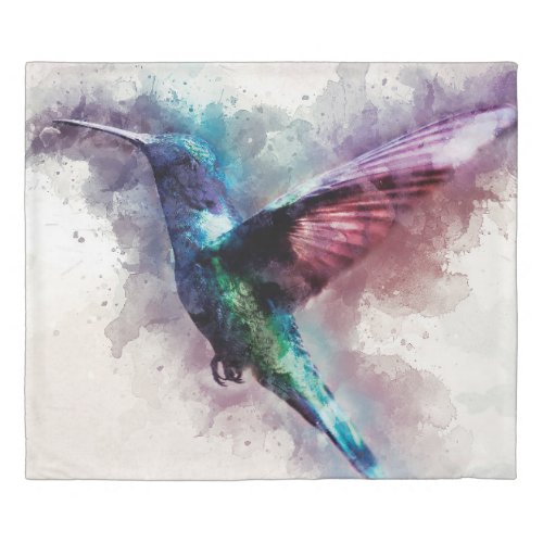 Colorful Watercolor Hummingbird Duvet Cover