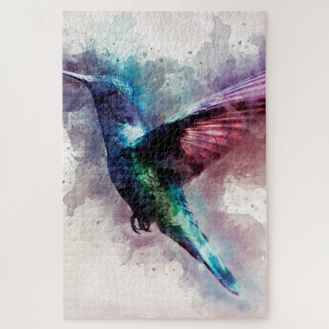 Colorful Watercolor Hummingbird Jigsaw Puzzle (Vertical)