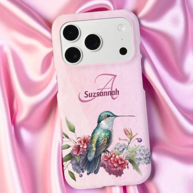 Colorful Watercolor Hummingbird & Monogram  Case-Mate iPhone Case (Phone case case back with template text)