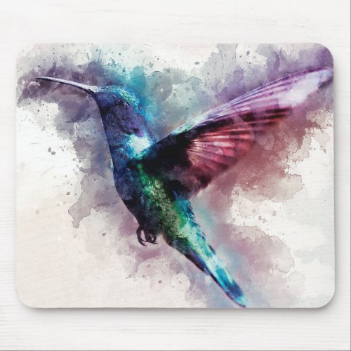 Colorful Watercolor Hummingbird Mouse Pad