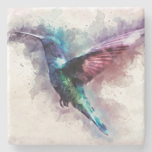 Colorful Watercolor Hummingbird Stone Coaster