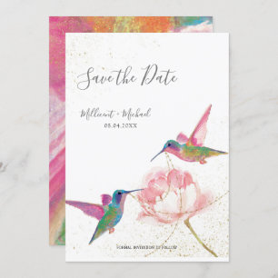 Colorful Watercolor Hummingbirds Save the Date