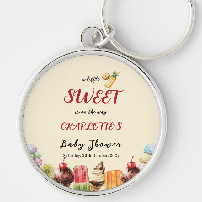 Colorful Watercolor Ice Cream Sweet Baby Shower Keychain (Front)