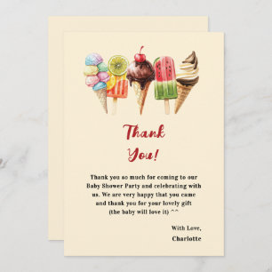 Colorful Watercolor Ice Cream Sweet Baby Shower Thank You Card