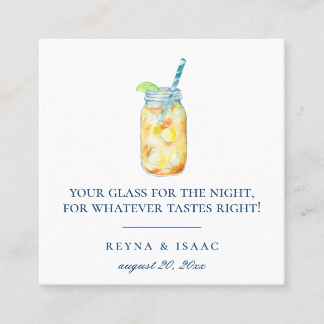 Colorful Watercolor Illustrated Drink Jar Square Business Card (Front)