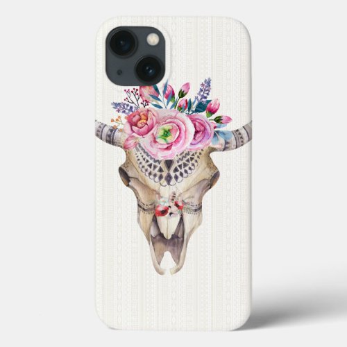 Colorful Watercolor Illustration Buffalo Skull iPhone 13 Case