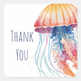 Colorful Watercolor Jellyfish Thank You Square Sticker