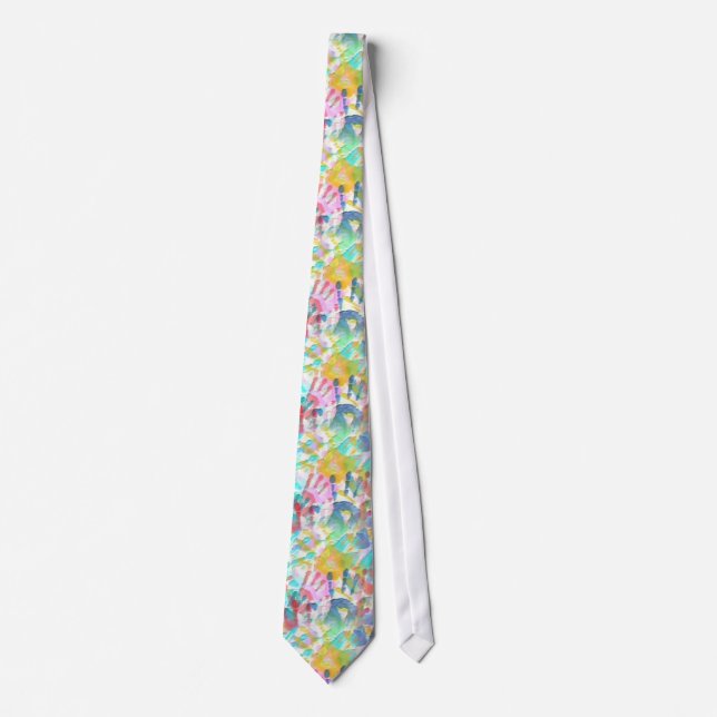 Colorful Watercolor Kid's Handprints Unusual Tie (Front)