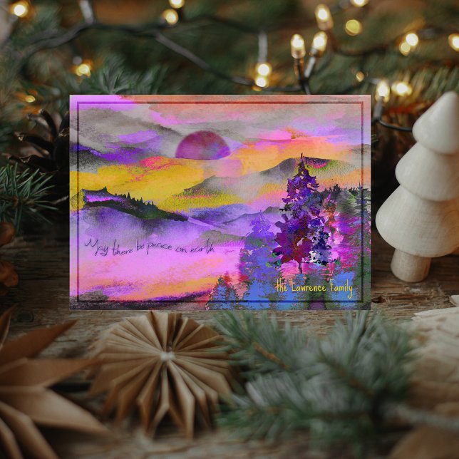 Colorful watercolor landscape Holiday Card (Creator Uploaded)