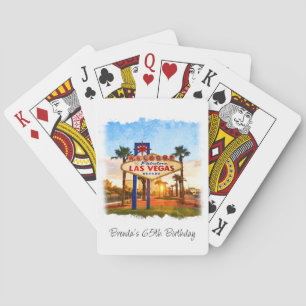 Colorful Watercolor Las Vegas Sign Birthday Poker Cards