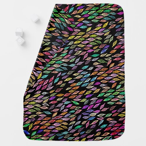 Colorful Watercolor Leaf Feathers Pattern Baby Blanket