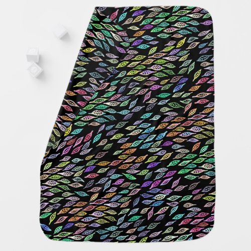 Colorful Watercolor Leaf Feathers Pattern Baby Blanket