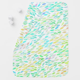 Colorful Watercolor Leaf Feathers Pattern Baby Blanket