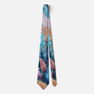 Colorful watercolor leaves on blue