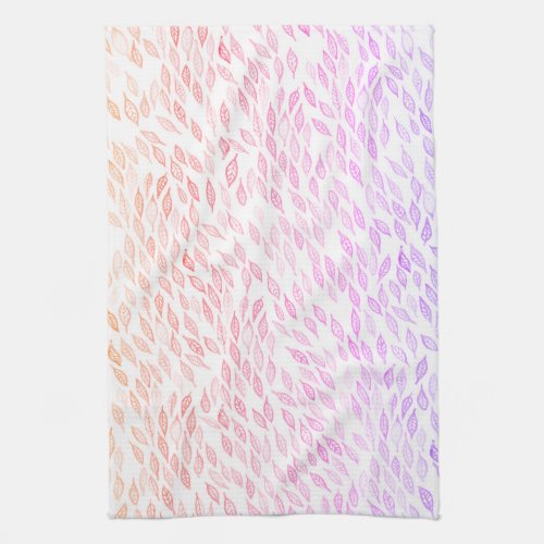 Colorful Watercolor Leaves Pattern Kitchen Towel