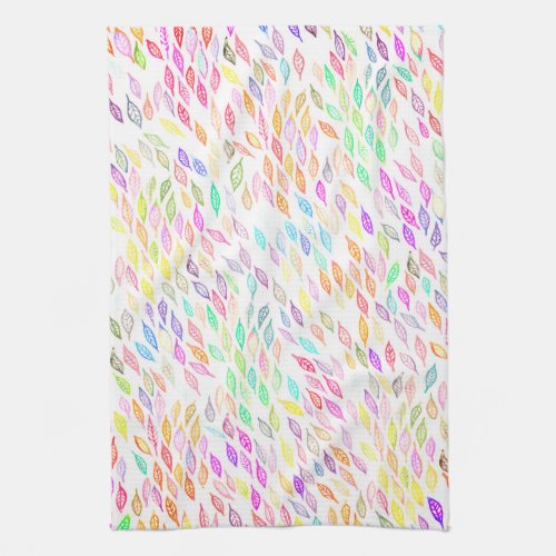 Colorful Watercolor Leaves Pattern Kitchen Towel