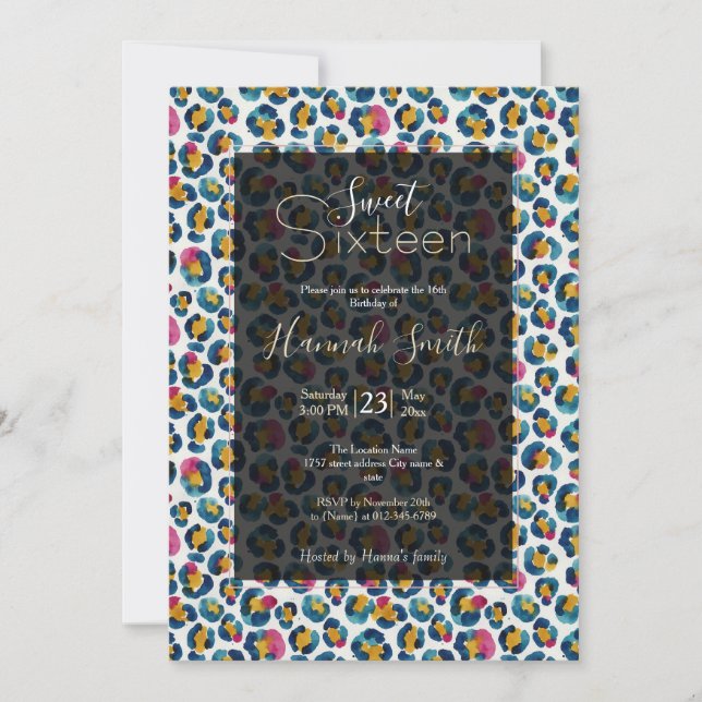 Colorful Watercolor Leopard Print Pattern Invitation (Front)