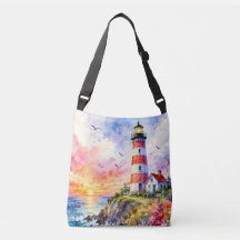 Colorful Watercolor Lighthouse by the Sea