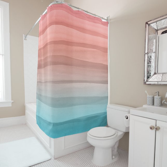 Colorful Watercolor Lines Pattern Gradient Shower Curtain (In Situ)