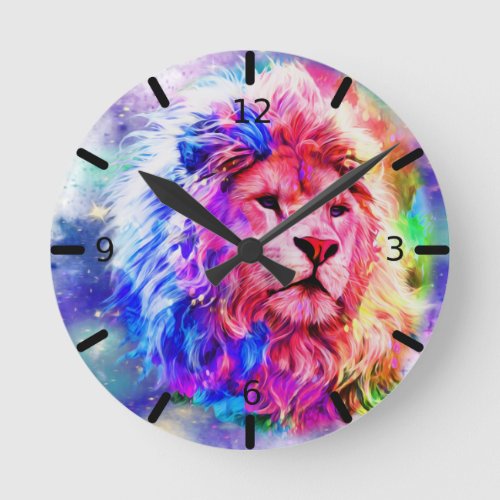 Colorful Watercolor _ Lion Round Clock