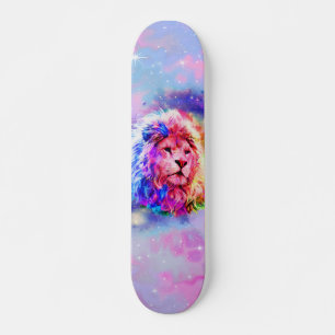 Colorful Watercolor Lion Space Skateboard
