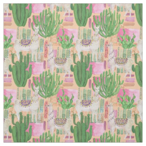 Colorful Watercolor Llama Pattern Fabric