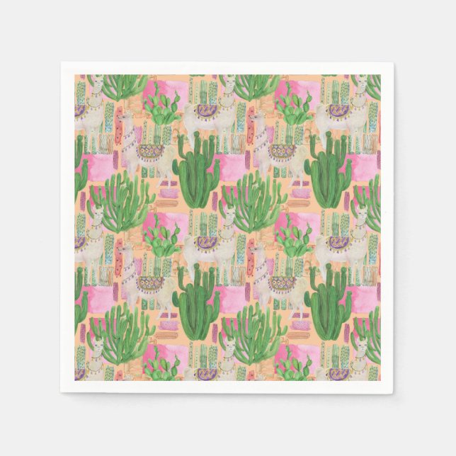 Colorful Watercolor Llama Pattern Napkins (Front)