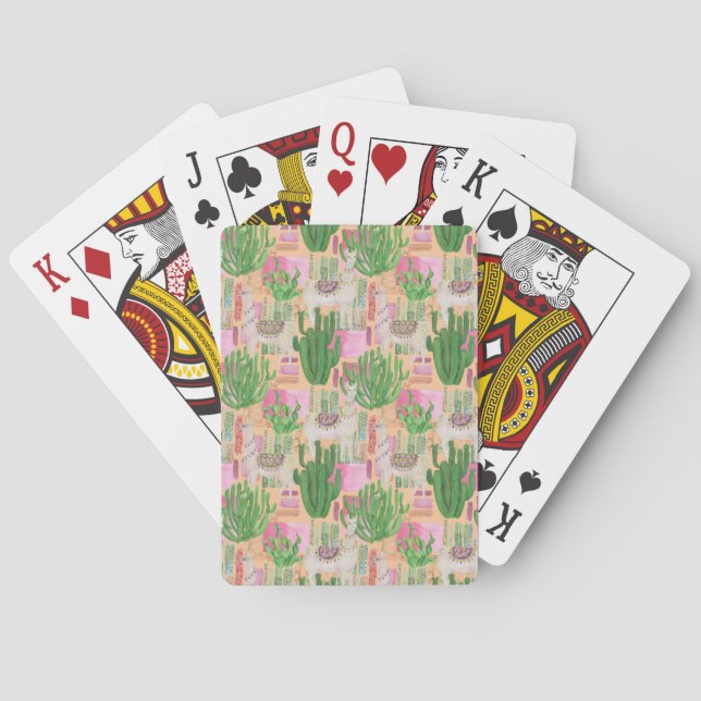 Colorful Watercolor Llama Pattern Poker Cards (Back)