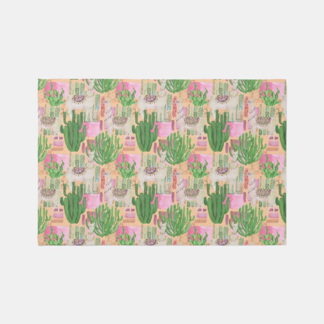 Colorful Watercolor Llama Pattern Rug (Front)