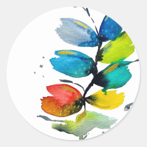 Colorful watercolor loose abstract floral classic round sticker